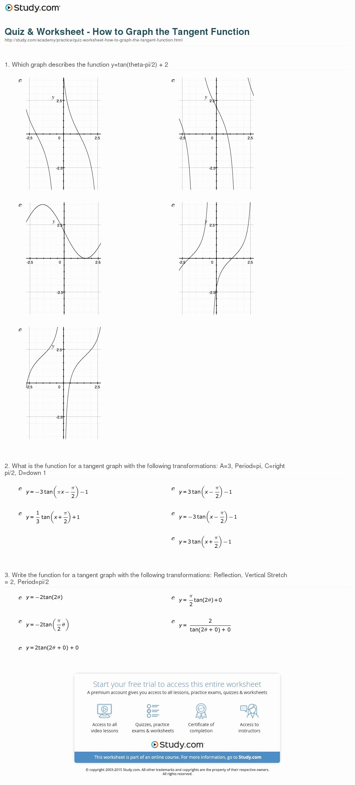 50 Families Of Functions Worksheet