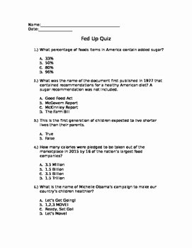 Fed Up Worksheet Answer Key Inspirational Fed Up Quiz by Katherine Whatley