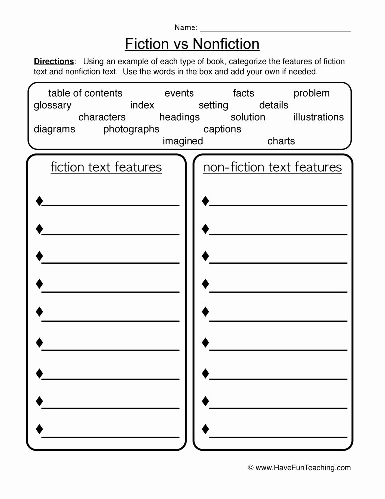 Fiction Vs Nonfiction Worksheet Lovely Fiction and Nonfiction Worksheet 1