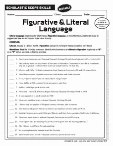 Figurative Language Review Worksheet Awesome Figurative and Literal Language 6th 9th Grade Worksheet