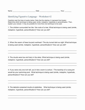 Figurative Language Review Worksheet Awesome Figurative Language Review Worksheet Reeths Puffer Schools