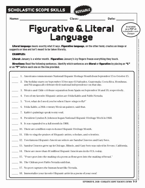 Figurative Language Review Worksheet Elegant Figurative and Literal Language Worksheet