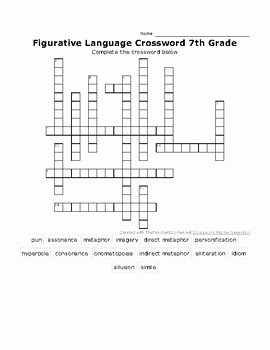 Figurative Language Review Worksheet Lovely Figurative Language Crossword Puzzle 2 by Roslyn Terre