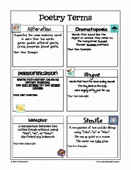 Figurative Language Review Worksheet Lovely Free Poetry Terms Figurative Language Reference Sheet