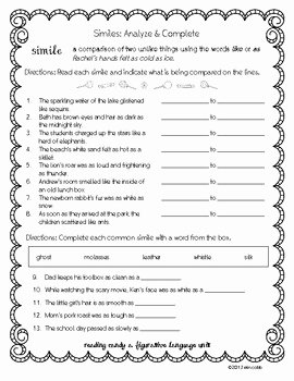 Figurative Language Worksheet 2 Answers Awesome Figurative Language Worksheet Set Of 12 Middle Grades for