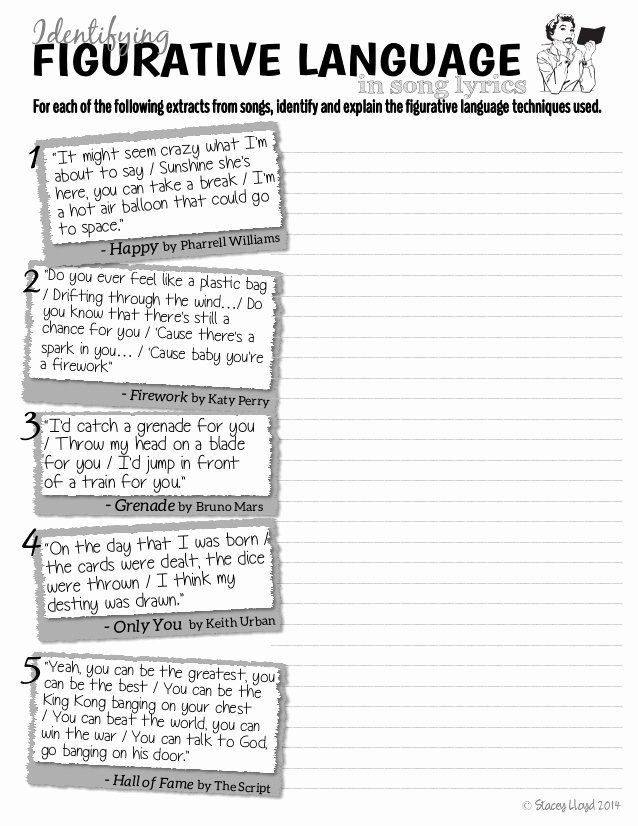 Figurative Language Worksheet 2 Answers Beautiful Three Free Figurative Language Worksheets