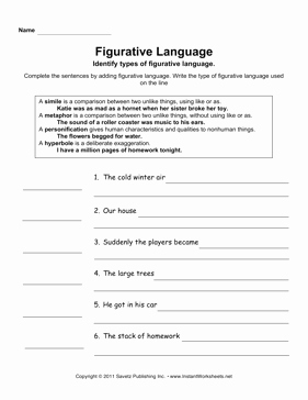 Figurative Language Worksheet 2 Answers Fresh Figurative Language 2
