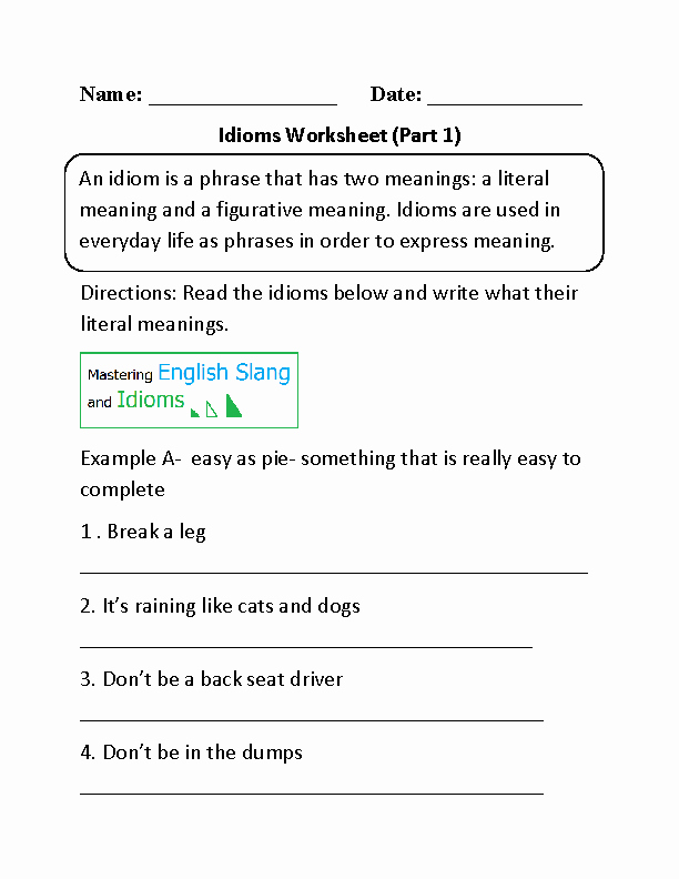 Figures Of Speech Worksheet Best Of Idiom Writing Activities Englishlinx