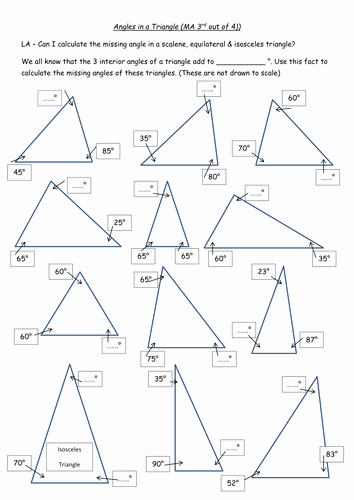 Find the Missing Angle Worksheet New Angles In A Triangle Worksheet 4 Diff Levels