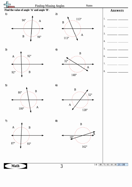 Find the Missing Angle Worksheet New Finding Missing Angles Angle Worksheet with Answers