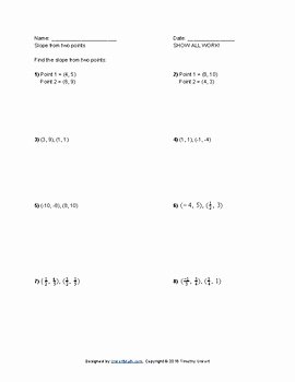 Find the Slope Worksheet Elegant Free Finding Slope From Two Points Worksheet by Timothy