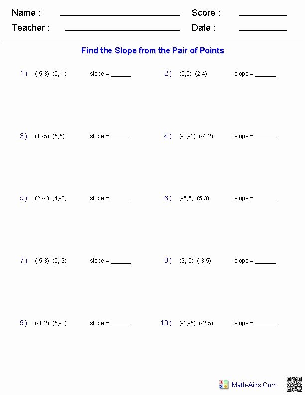 Find the Slope Worksheet Inspirational Finding Slope From A Pair Of Points