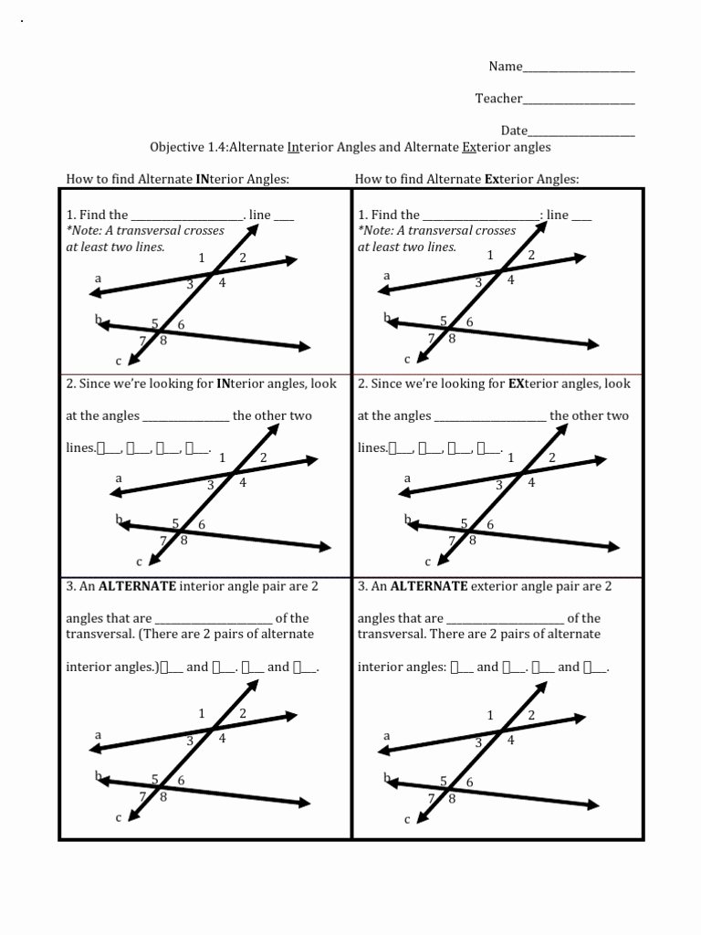 Finding Angle Measures Worksheet Fresh Finding Angle Measures Parallel Lines Cut Transversal