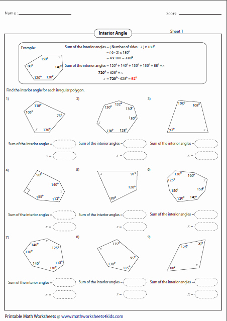Finding Angle Measures Worksheet New Find the Interior Angle Of Each Polygon