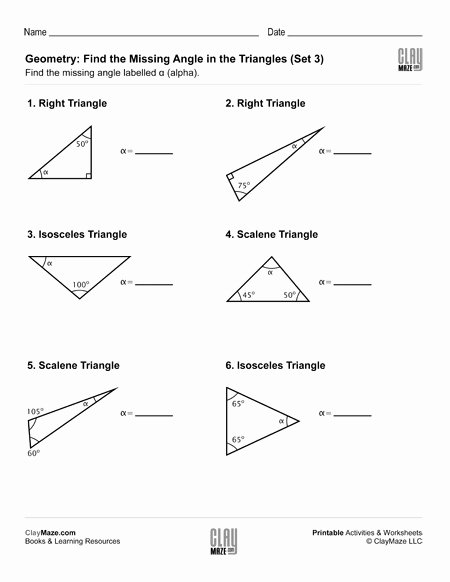 Finding Missing Angles Worksheet Fresh Geometry Find the Missing Angle In the Triangle Set 3