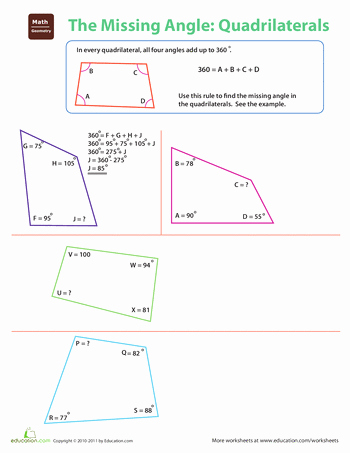 Finding Missing Angles Worksheet Luxury the Missing Angle Quadrilaterals
