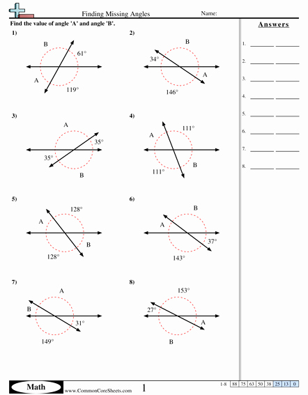 Finding Missing Angles Worksheet New Angles Worksheets