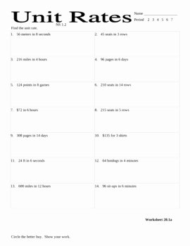 Finding Unit Rates Worksheet Awesome Unit Rates Worksheet by Stone