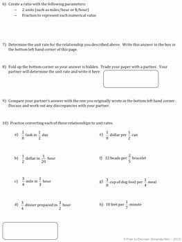 Unit Rates with Fractions Discovery Worksheet