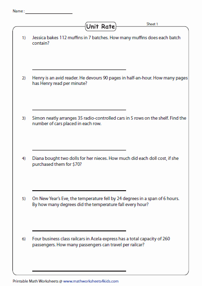 Finding Unit Rates Worksheet Unique Rates and Unit Rates Worksheets with Word Problems