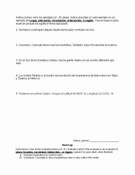 Five themes Of Geography Worksheet Best Of 5 themes Of Geography Worksheet by La Rana Hispana