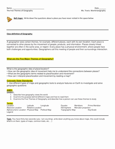 Five themes Of Geography Worksheet Unique 5 themes Of Geography Location and Maps Powerpoint