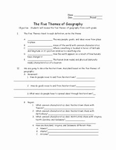 Five themes Of Geography Worksheet Unique the Five themes Of Geography Worksheet for 7th 9th Grade