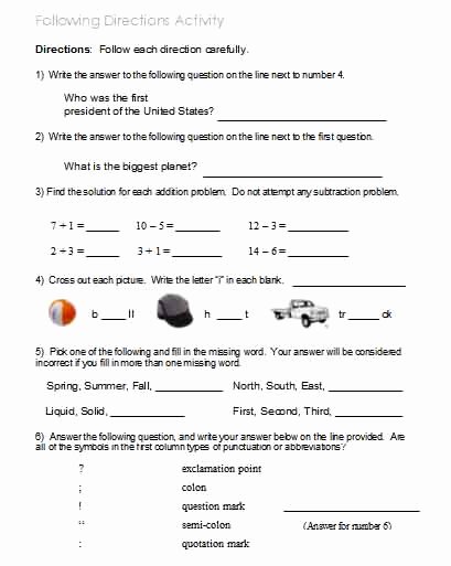 Following Directions Worksheet Middle School Awesome Following Directions – Worksheets Activities Goals and