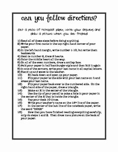 Following Directions Worksheet Middle School Beautiful Following Directions Trick Test Skool Phun