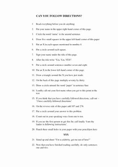 Following Directions Worksheet Middle School Best Of 11 Best Of Following Directions Worksheets Middle