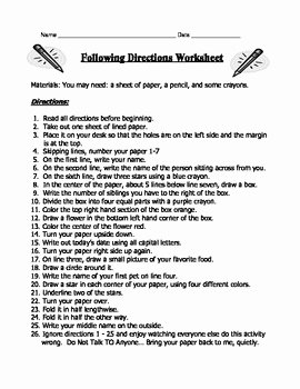 Following Directions Worksheet Middle School Best Of Following Directions Worksheet Trick High School