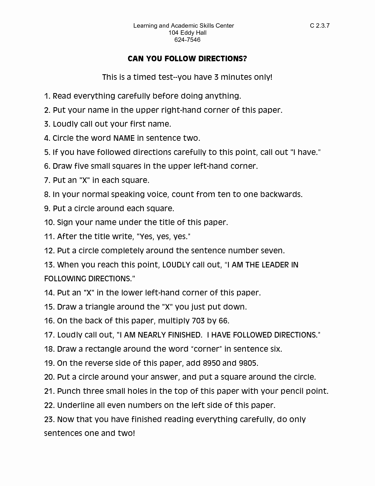 50 Following Directions Worksheet Middle School