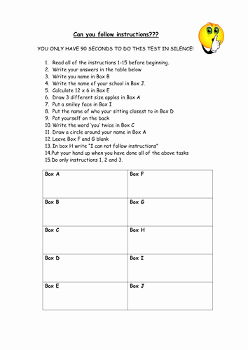 Following Directions Worksheet Middle School Luxury Test Students Abilities In Following Instructions by