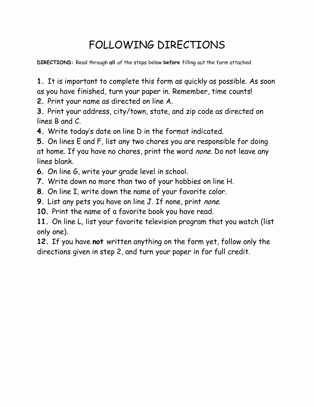 Following Directions Worksheet Middle School New Following 2 Step Directions Worksheet for Preschoolers