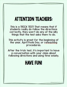 Following Directions Worksheet Trick Best Of Following Directions Trick Test by School and the City