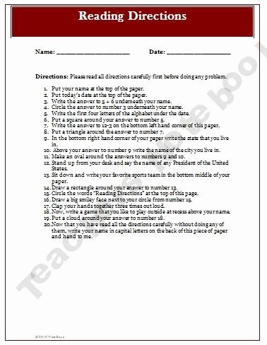 Following Directions Worksheet Trick Luxury Following Directions Worksheet Trick High School 1000