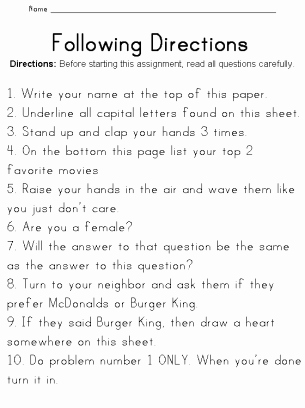 Following Directions Worksheet Trick Unique A Lesson On Following Directions Worksheet