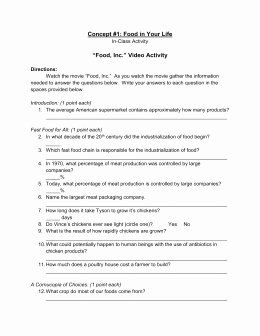 Food Inc Movie Worksheet Answers Awesome &quot;food Inc &quot; Movie Questions