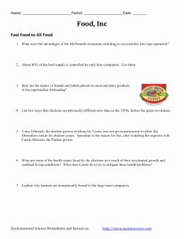 Food Inc Movie Worksheet Answers New “food Inc ” Video Activity