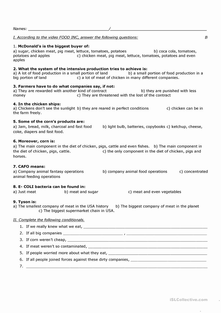 Food Inc Worksheet Answers Awesome Food Inc Worksheet Answer Key Free