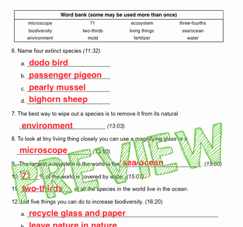 Food Web Worksheet Answer Key Inspirational Bill Nye Video Questions Biodiversity W Time Stamp