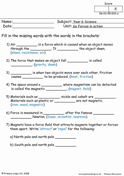 Force and Motion Worksheet Answers Best Of Different Types Of forces