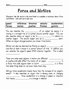 Force and Motion Worksheet Answers Elegant 7 Best Of force and Motion Review Worksheets