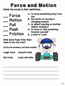 Force and Motion Worksheet Answers Elegant force and Motion Freebie Race Car theme Science