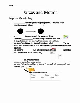 Force and Motion Worksheet Answers Fresh forces and Motion Worksheet by Mrsdonovan