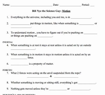 Force and Motion Worksheet Answers Unique Bill Nye Motion Video Worksheet by Mayberry In Montana