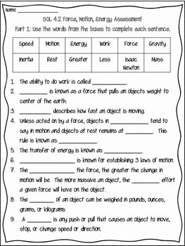 Forces and Motion Worksheet Awesome 4th Grade force Energy and Motion assessment