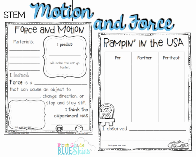 Forces and Motion Worksheet Best Of Stem force and Motion Freebie First Grade Blue Skies