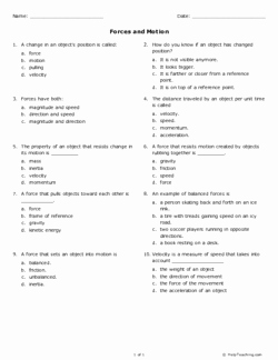 Forces and Motion Worksheet Fresh forces and Motion Grade 5 Free Printable Tests and
