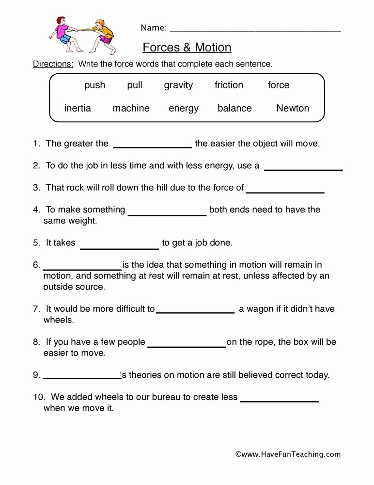 Forces and Motion Worksheet Lovely forces Motion Worksheet Work Ideas